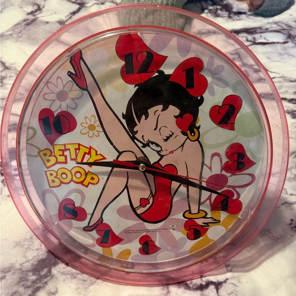 Betty Boop Pink and Red Heart Accent Clock